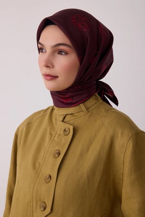 Belli Geometrik Desenli Twill İpek Eşarp 4427D
