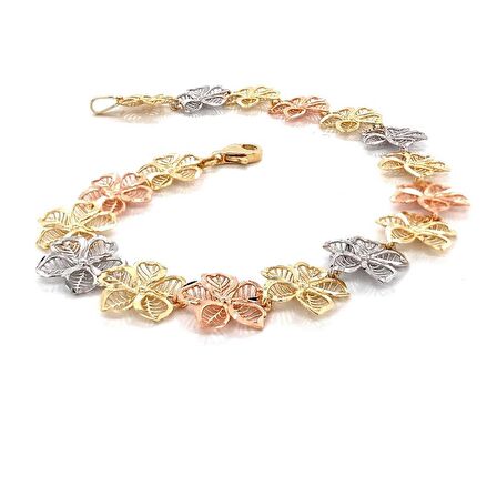 Çiçek Sıralı Kabartma Altın Bileklik 14 Ayar