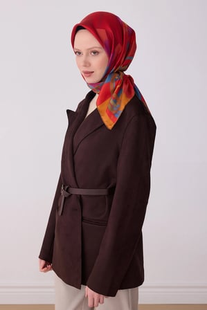 Belli Nostalji Karma Desenli %100 İpek Twill Eşarp 4300D