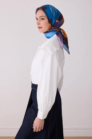 Belli Nostalji Serisi Twill İ̇Pek Desenli Eşarp 4306D