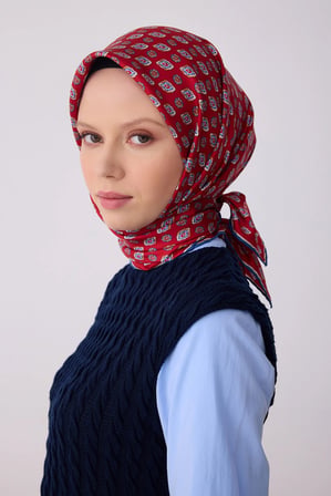 Belli Nostalji Geometrik Desenli Twill İpek Eşarp 4308D