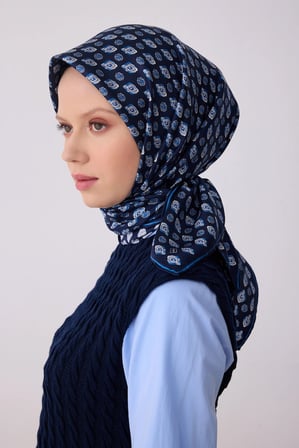 Belli Nostalji Geometrik Desenli Twill İpek Eşarp 4308D