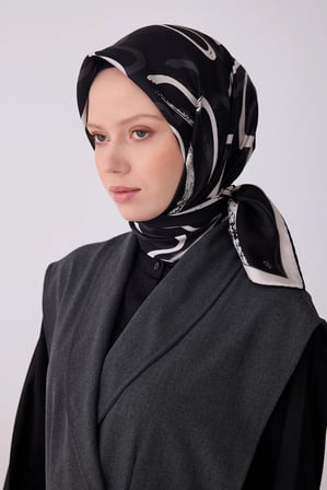 Belli Nostalji Geometrik Desenli Twill İpek Eşarp 4309D