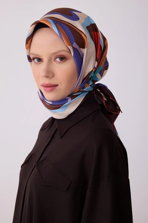 Belli Nostalji Çiçek Desenli Twill İpek Eşarp 4318D
