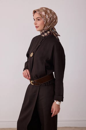 Belli Ekose Kareli Desenli %100 Twill İpek Eşarp 4421D