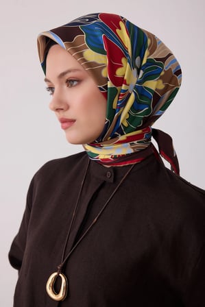Belli Çiçek Desenli Twill İpek Eşarp 4413D