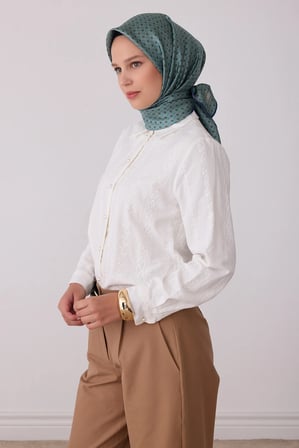 Belli Geometrik Desenli %100 Twill İpek Eşarp 4418D