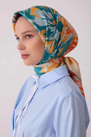 Belli Çiçek Desenli %100 Twill İpek Eşarp 4416D