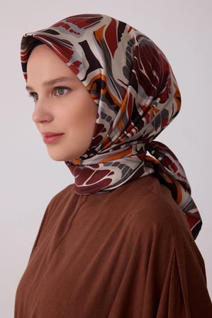 Belli Karma Desenli %100 Twill İpek Eşarp 4417D