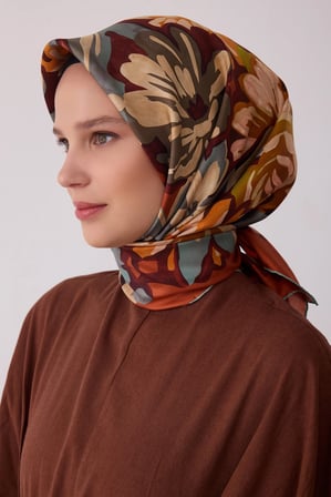 Belli Çiçek Desenli %100 Twill İpek Eşarp 4416D