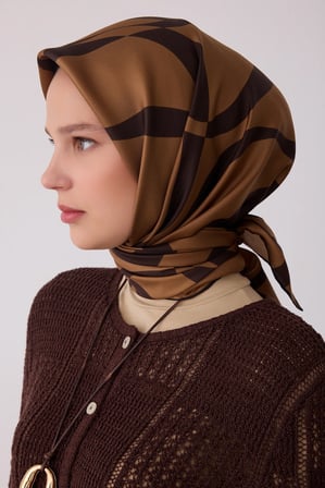 Belli Geometrik Desenli Twill İpek Eşarp 4429D