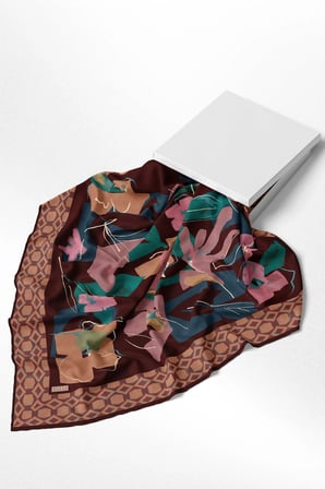Belli Karma Desenli %100 Twill İpek Eşarp 4426D
