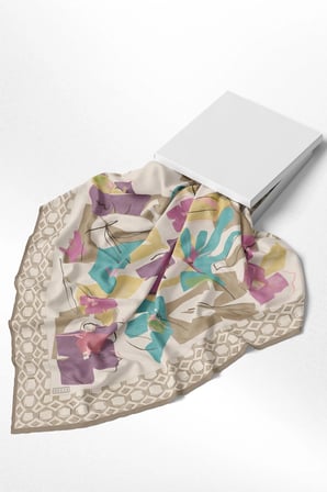 Belli Karma Desenli %100 Twill İpek Eşarp 4426D