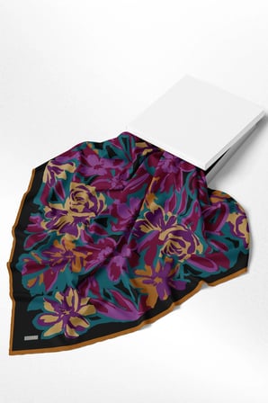 Belli Çiçek Desenli %100 Twill İpek Eşarp 4416D