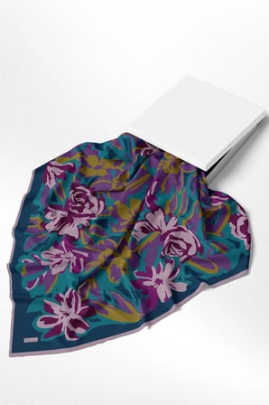 Belli Çiçek Desenli %100 Twill İpek Eşarp 4416D