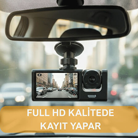 Araç İçi Kamera Trafik Kamerası Mikrofonlu Yol Takip 3 Kamera Sürücü Yol Ekranlı Kamera Kayıt Cihazı