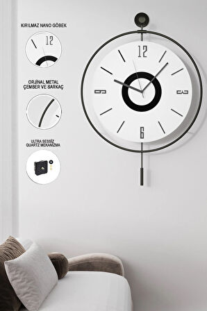 (ORTA BOY)black Fred Led Kristal- - Modern Dekoratif Metal Duvar Saati