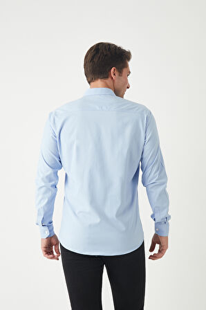 Erkek Slimfit Poplin Likralı Gömlek Gizli Düğme Detaylı