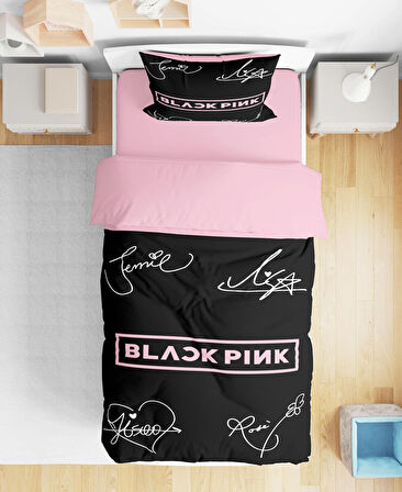 Black Pink 3D Dijital Baskılı Tek Kişilik Çarşafsız Nevresim Takımı