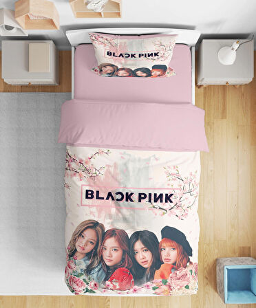 Black Pink 3D Dijital Baskılı Tek Kişilik Nevresim Takımı Genç Odası