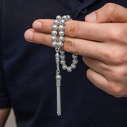 BlackCraft Gümüş Yuvarlak Çizgili Erkek Tesbih (BC-38E93B)