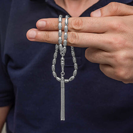 BlackCraft Gümüş Arpa Kesim Erkek Tesbih (BC-C52F98)