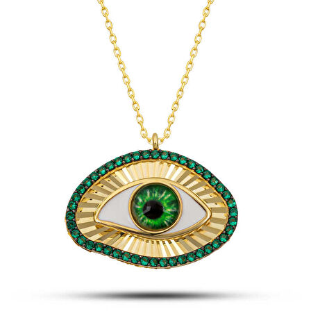 BlackCraft Gümüş Gold Zümrüt Göz Koruyucu Kadın Kolye (BC-CE40E4)