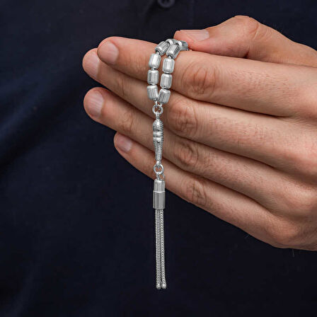 BlackCraft Gümüş Kapsül Kesim Çizgili Erkek Tesbih (BC-6B586F)