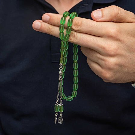 BlackCraft Gümüş Püsküllü Kapsül Kesim Sıkma Kehribar Tesbih (BC-6C2F76)