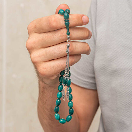 BlackCraft Gümüş Püsküllü Sıkma Kehribar Tesbih (BC-AD5C38)