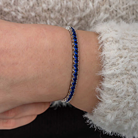 BlackCraft Gümüş Lacivert Zirkon Taşlı Su Yolu Kadın Bilekik (BC-0599DE)