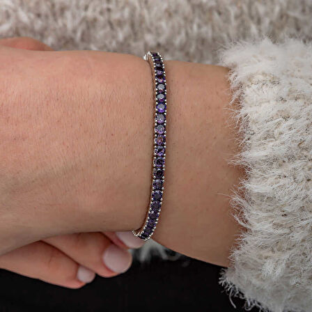 BlackCraft Gümüş Mor Zirkon Taşlı Su Yolu Kadın Bileklik (BC-F9AD5E)