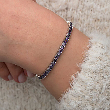 BlackCraft Gümüş Mor Zirkon Taşlı Su Yolu Kadın Bileklik (BC-F9AD5E)