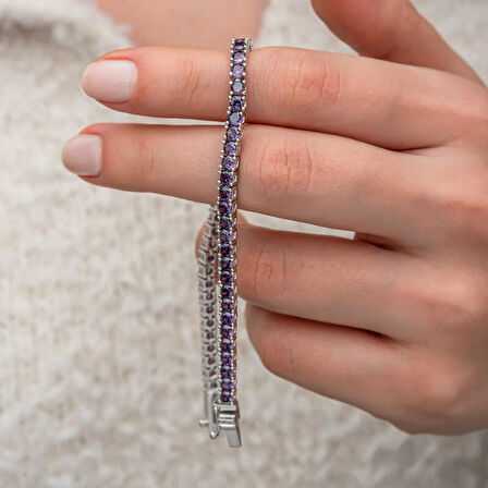 BlackCraft Gümüş Mor Zirkon Taşlı Su Yolu Kadın Bileklik (BC-F9AD5E)