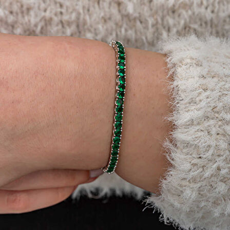 BlackCraft Gümüş Yeşil Zirkon Taşlı Su Yolu Kadın Bileklik (BC-A9098F)