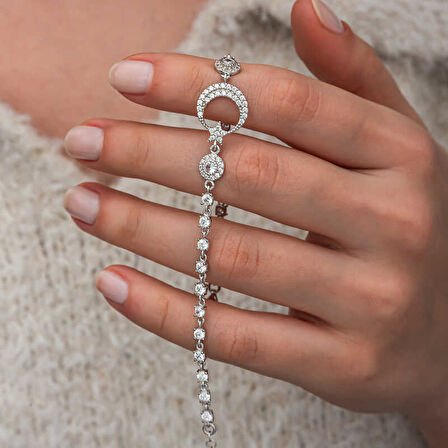 BlackCraft Gümüş Zirkon Taşlı Ay Yıldız Kadın Bileklik (BC-7FA4D4)