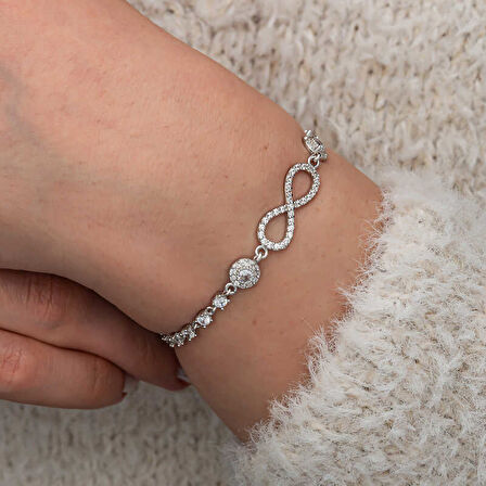 BlackCraft Gümüş Zirkon Taşlı Sonsuzluk Kadın Bileklik (BC-536B72)