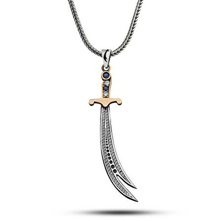 BlackCraft Gümüş Zirkon Taşlı Zülfikar Kılıcı Erkek Kolye (BC-A399FA)