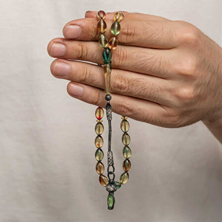 BlackCraft Gümüş 1000 Ayar Kazaz Püsküllü Sıkma Kehribar Tesbih (BC-90DA4F)