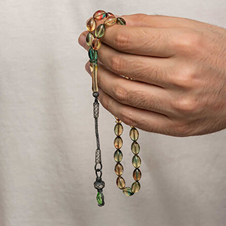 BlackCraft Gümüş 1000 Ayar Kazaz Püsküllü Sıkma Kehribar Tesbih (BC-90DA4F)