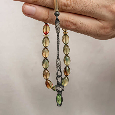 BlackCraft Gümüş 1000 Ayar Kazaz Püsküllü Sıkma Kehribar Tesbih (BC-90DA4F)