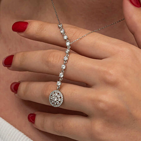 BlackCraft Gümüş Sıralı Zirkon Taşlı Çiçek Kadın Kolye (BC-77667E)