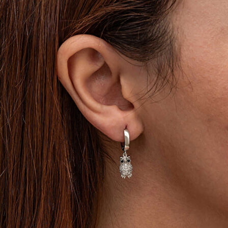 BlackCraft Gümüş Sallantılı Baykuş Kadın Küpe (BC-D493B3)