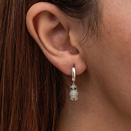 BlackCraft Gümüş Sallantılı Baykuş Kadın Küpe (BC-D493B3)