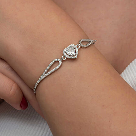 BlackCraft Gümüş Zirkon Taşlı Kalp Bileklik (BC-6776B0)