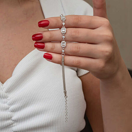 BlackCraft Gümüş Üçlü Baget Taşlı Kadın Bileklik (BC-37A5EB)