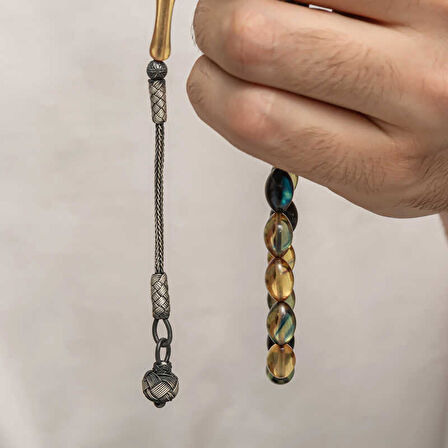 BlackCraft Gümüş Kazaz Püsküllü Sıkma Kehribar Tesbih (BC-E401FC)