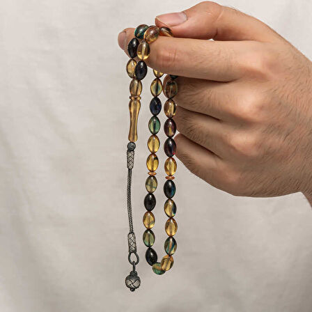 BlackCraft Gümüş Kazaz Püsküllü Sıkma Kehribar Tesbih (BC-E401FC)