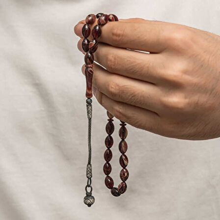 BlackCraft Gümüş Kazaz Püsküllü Sıkma Kehribar Tesbih (BC-E401FC)