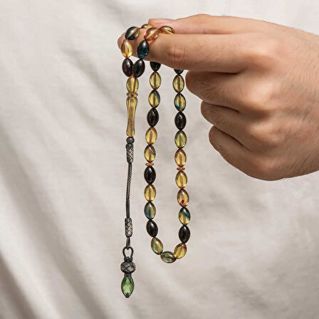 BlackCraft Gümüş 1000 Ayar Kazaz Püsküllü Sıkma Kehribar Tesbih (BC-90DA4F)